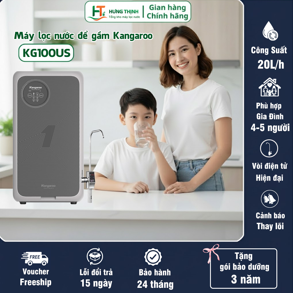 Máy Lọc Nước Kangaroo Hydrogen KG100US Thiết Kế Nhỏ Gọn, Dễ Dàng Sử Dụng