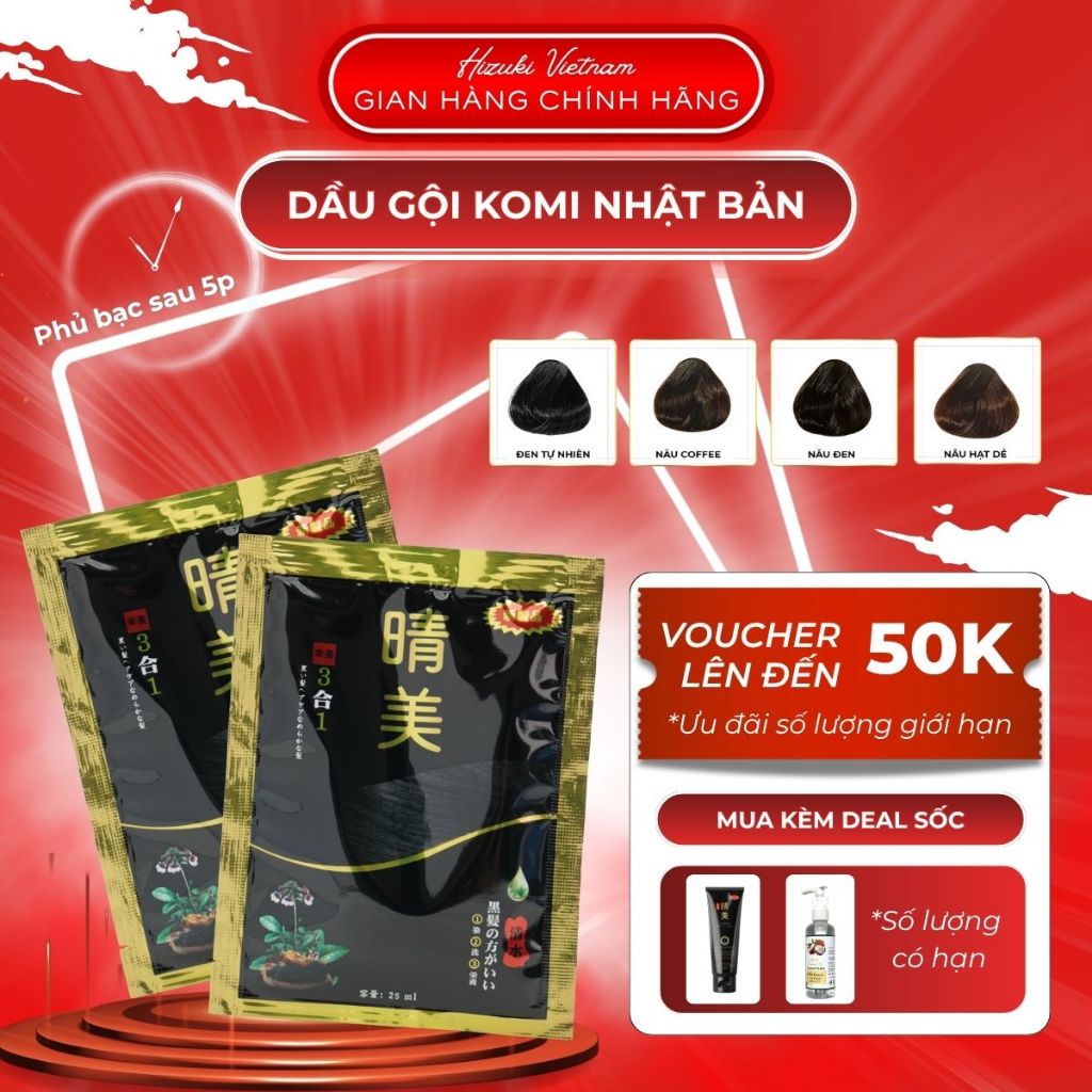 Dầu Gội Nhuộm Tóc Komi Nhật Bản Chính Hãng Gói 25ml Tiện Lợi