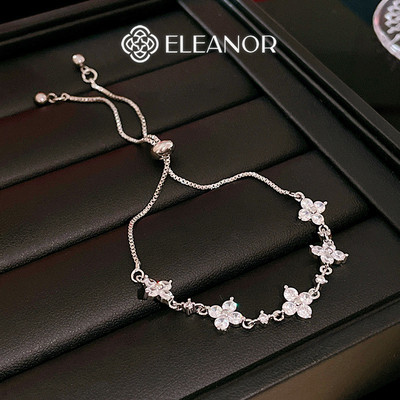 Vòng tay nữ dây rút Eleanor Accessories cỏ 4 lá đính đá phụ kiện trang sức lắc tay 10826