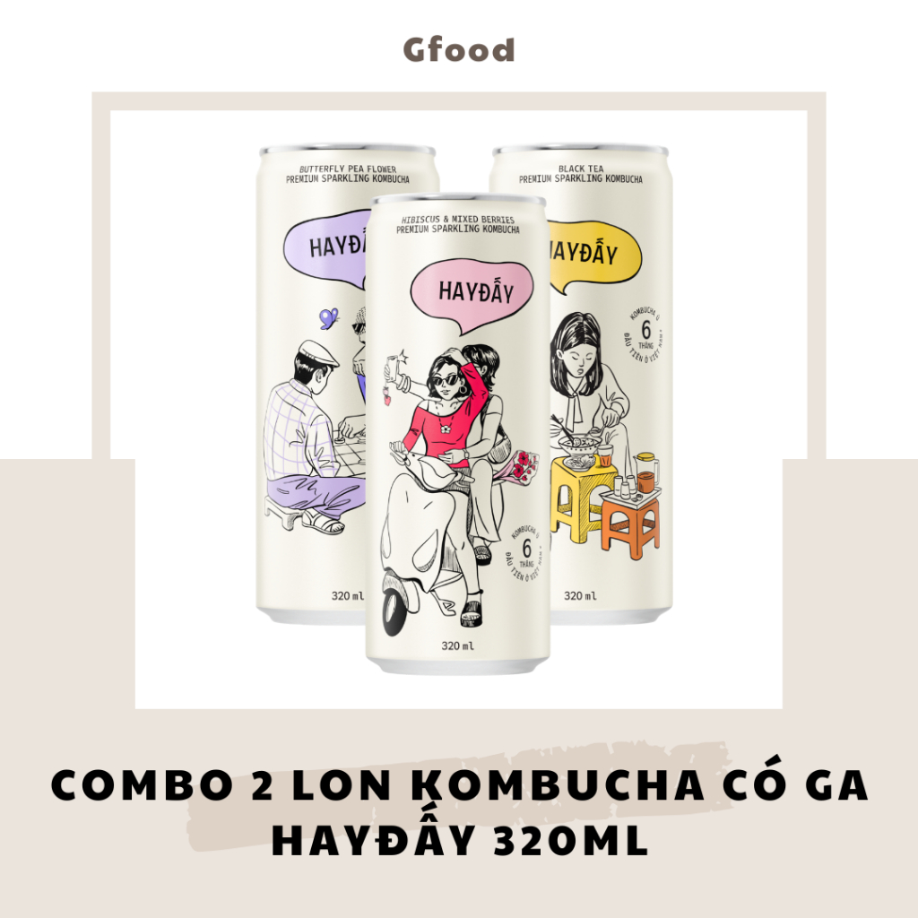 [COMBO 2 LON] Vinamilk HayĐấy Kombucha Có Ga (Hoa Đậu Biếc, Trà Đen, Atiso Đỏ) 320ml
