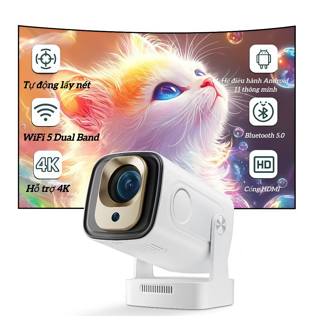 【CÒN HÀNG】Máy Chiếu HY260PRO - Độ Phân Giải Cao, Tự Động Lấy Nét, Hệ Điều Hành Android, Thiết Kế Di 