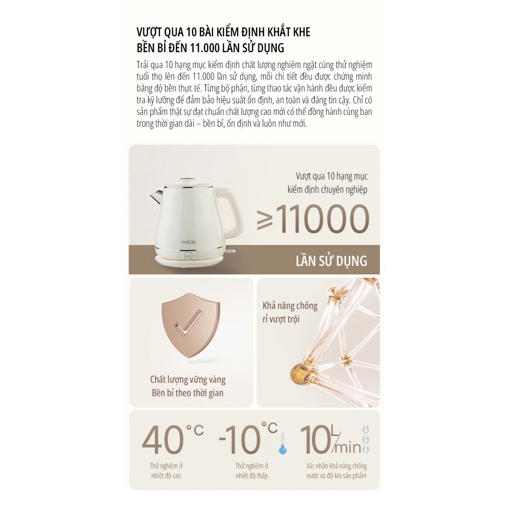 Ấm siêu tốc cao cấp miLife N6, giữ nhiệt ở 45 độ pha sữa, 1.8L inox 316 | BigBuy360 - bigbuy360.vn