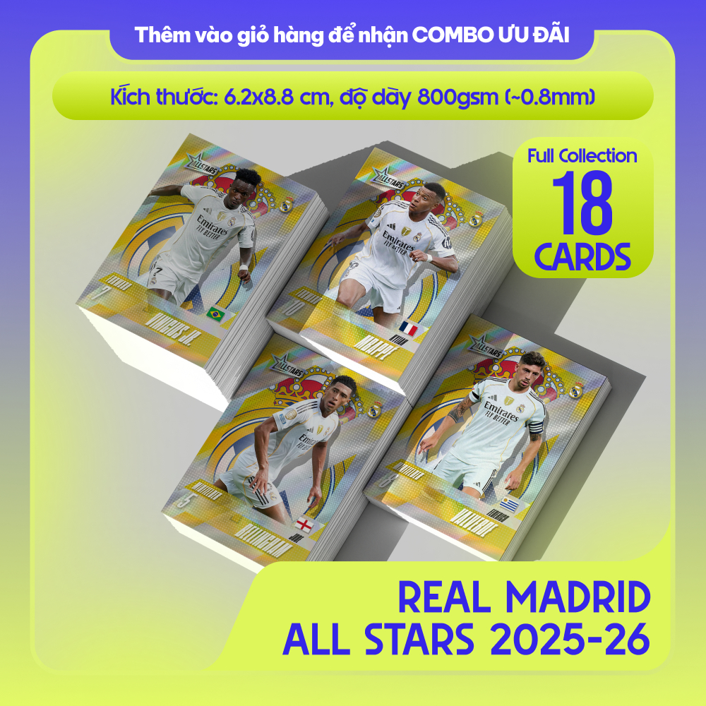 [ 18 CARDS FULL SET ] REAL MADRID ALLSTARS | Thẻ cầu thủ bóng đá SKYLLECTA | Ronaldo Messi Mbappe Ya