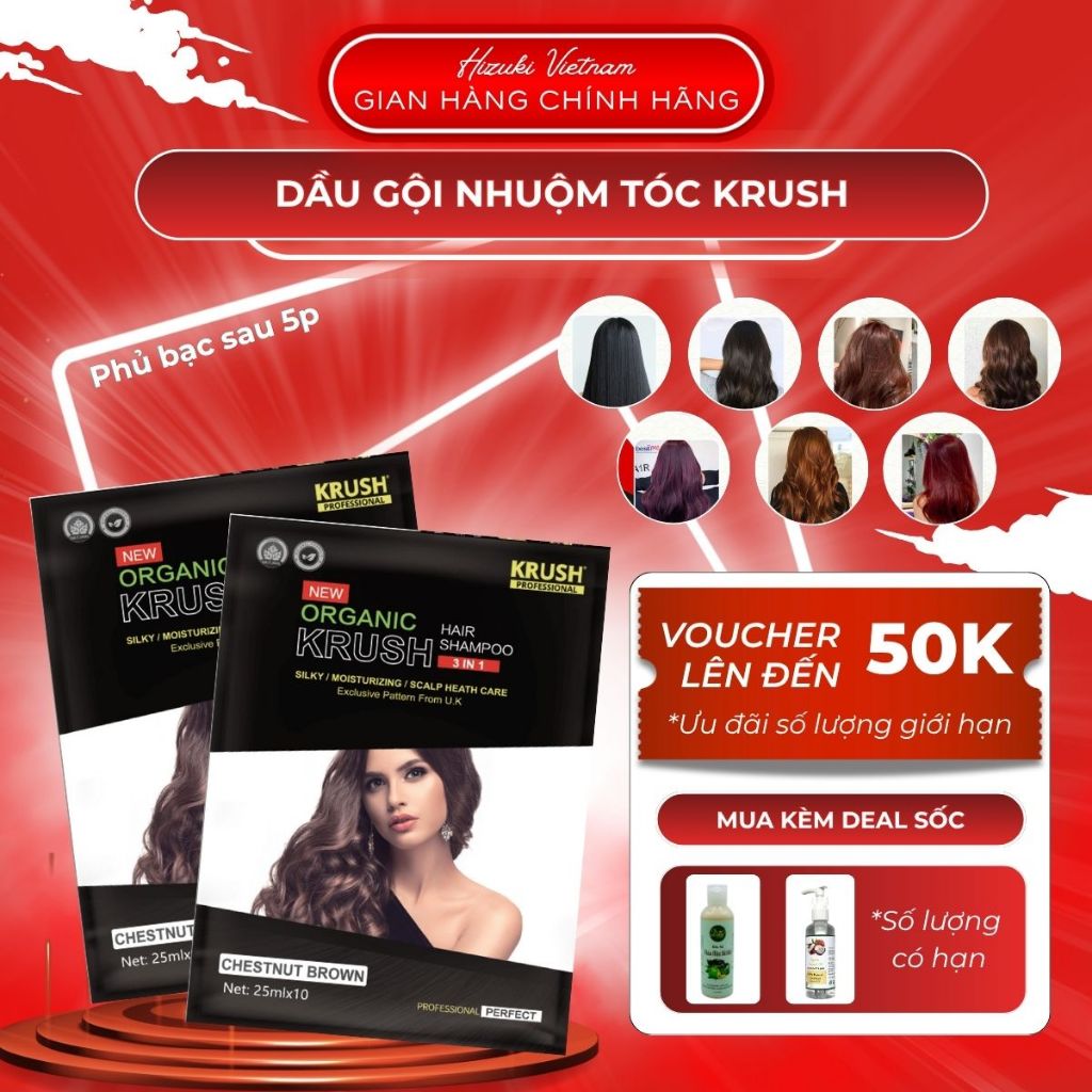 Dầu Gội Nhuộm Tóc Krush Gội Phủ Bạc Thảo Dược Đen Tóc Từ Anh Quốc Gói Lẻ 25ml