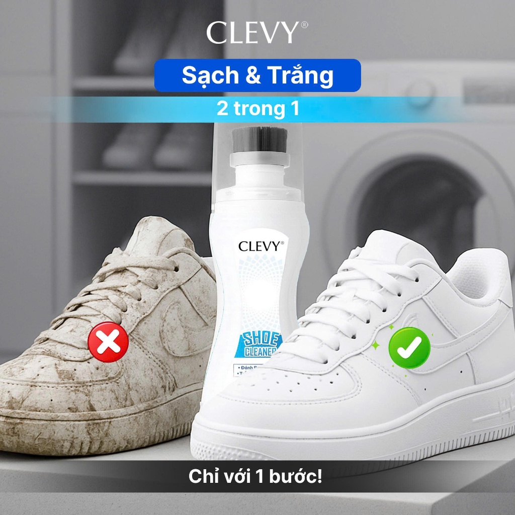 [DÙNG THỬ 49K- COMBO 3 CHỈ 99K] Chai Vệ Sinh Giày Dạng Bọt CLEVY – Xoa Nhẹ Là Sạch, Giữ Giày Trắng Sáng