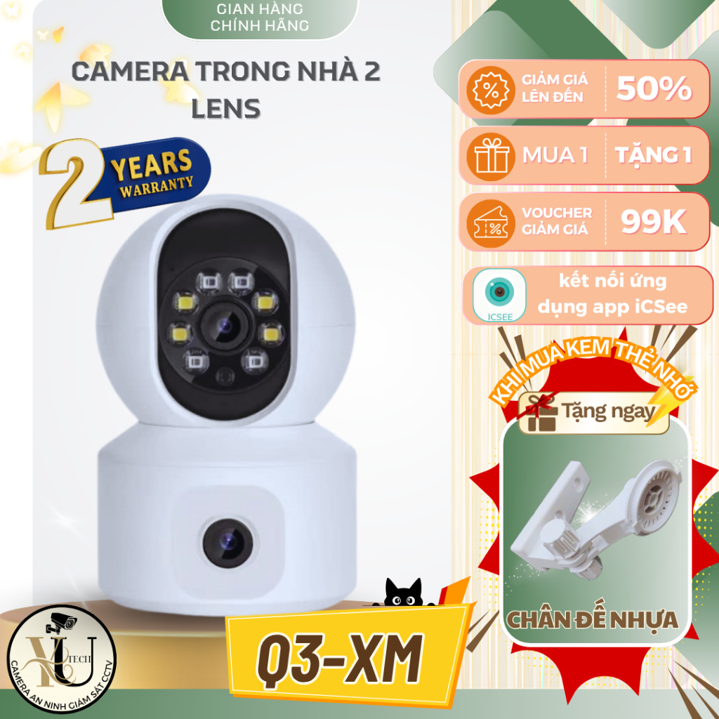 Camera giám sát iCSee Q3-XM - Xem cung lúc 2 khung hình - đàm thoại 2 chiều -xoay 360 độ