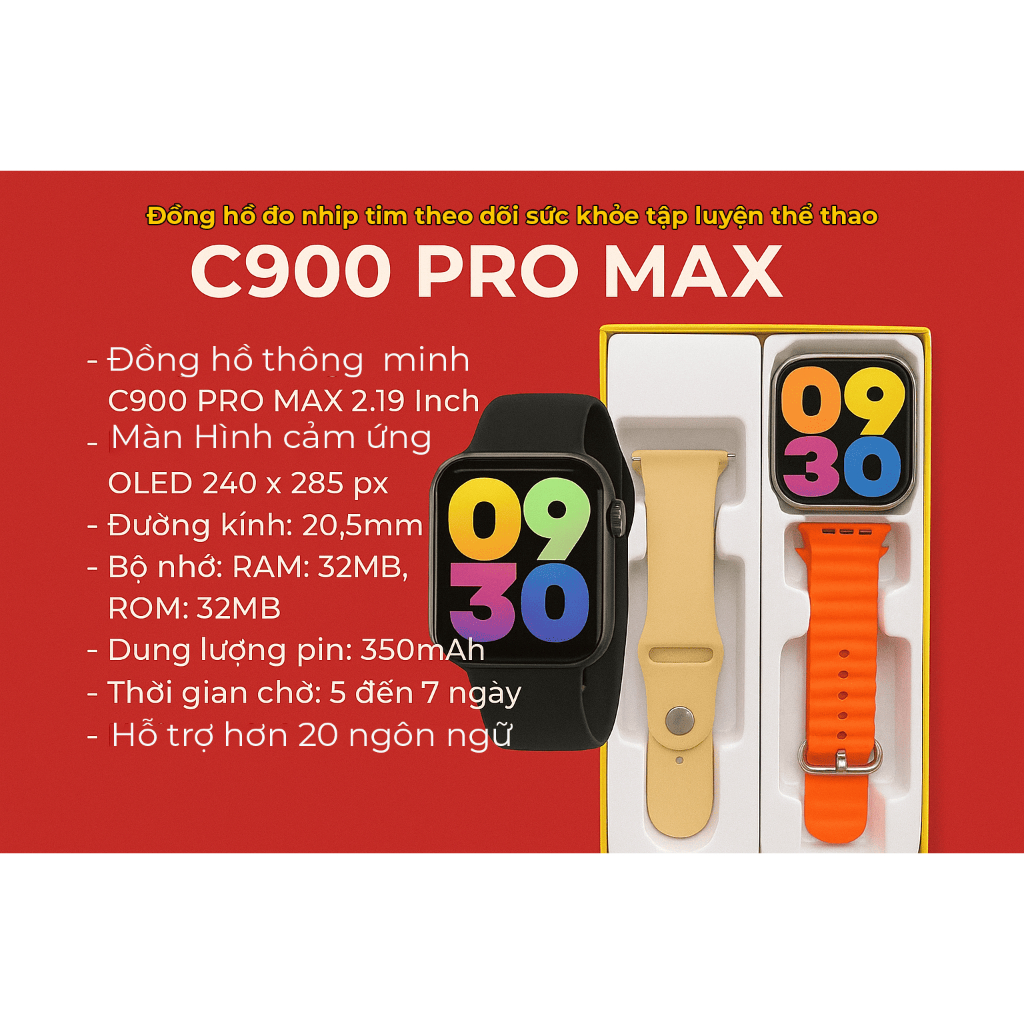 Đồng Hồ Thông Minh C900 PRO MAX - Theo Dõi Nhịp Tim, Giấc Ngủ Và Nhiều Chế Độ Tập Luyện Thể Thao