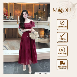 Váy Đi Biển MDU4179 Chất Tơ Xóp Nhăn Họa Tiết Đính Hoa Bắt Mắt Dáng Trễ Vai Từ MDU K12-D1-4