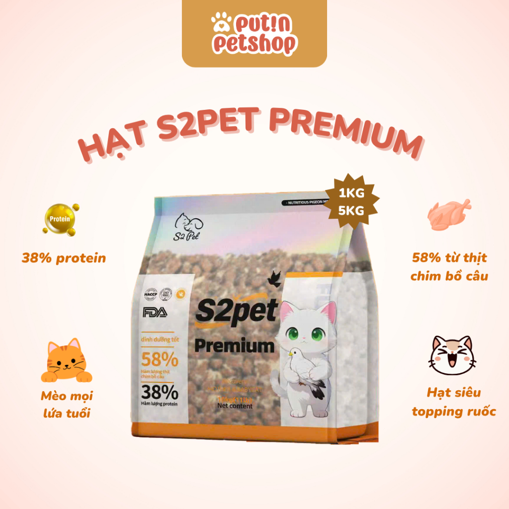 Thức Ăn Hạt Cho Mèo S2 PET S2 Premium Gói 1kg/5kg Siêu Topping Ruốc Cho Mèo Mọi Lứa Tuổi