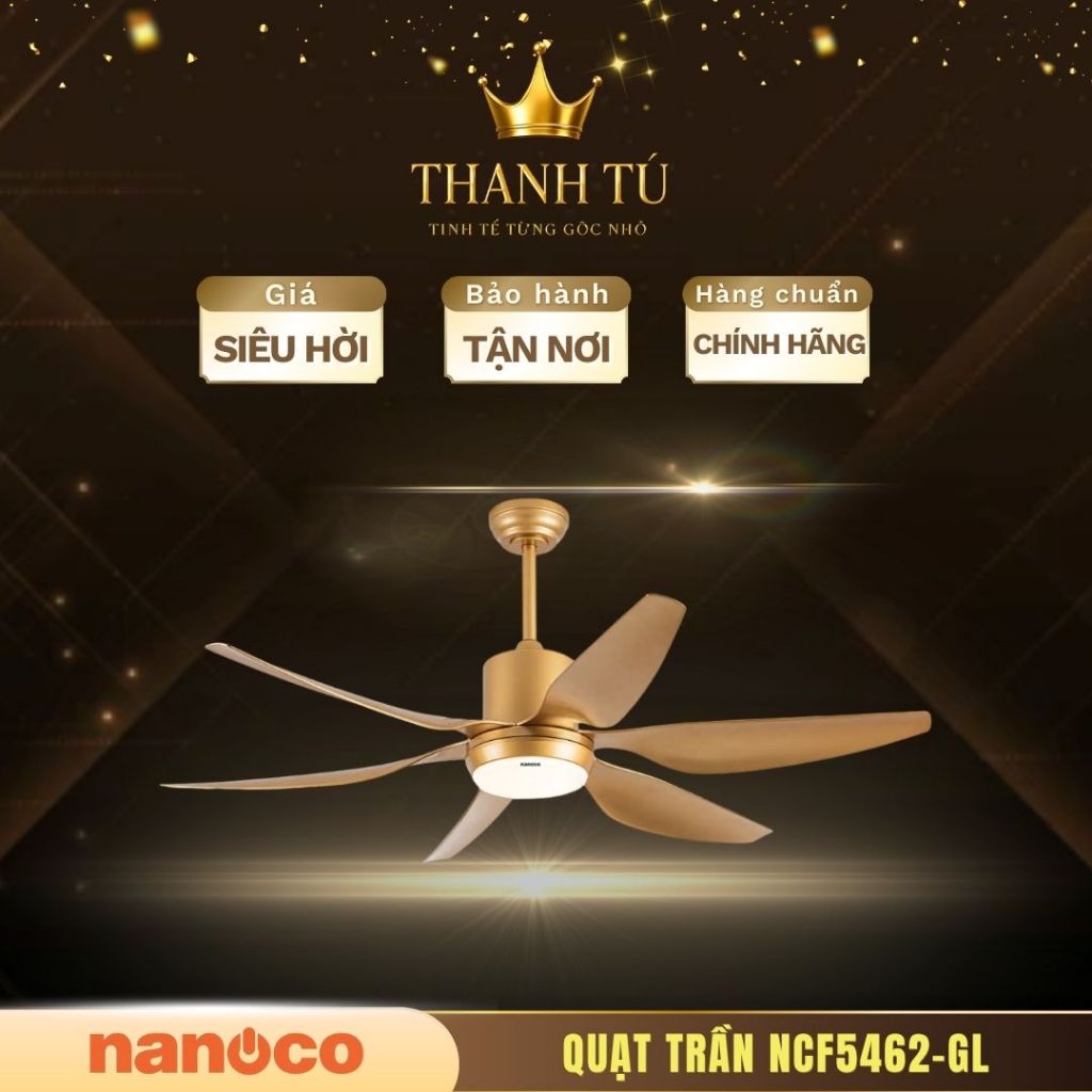 Quạt Trần Nanoco NCF5462-GL – 6 Cánh Vàng Gold, Động Cơ DC, Remote Tiện Lợi