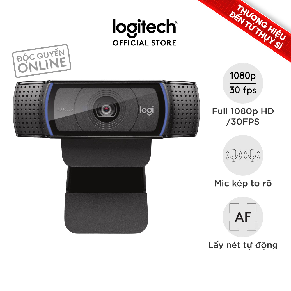 Webcam Logitech C920 Pro Full HD 1080p 30FPS - mic kép to rõ, tự động lấy nét HD