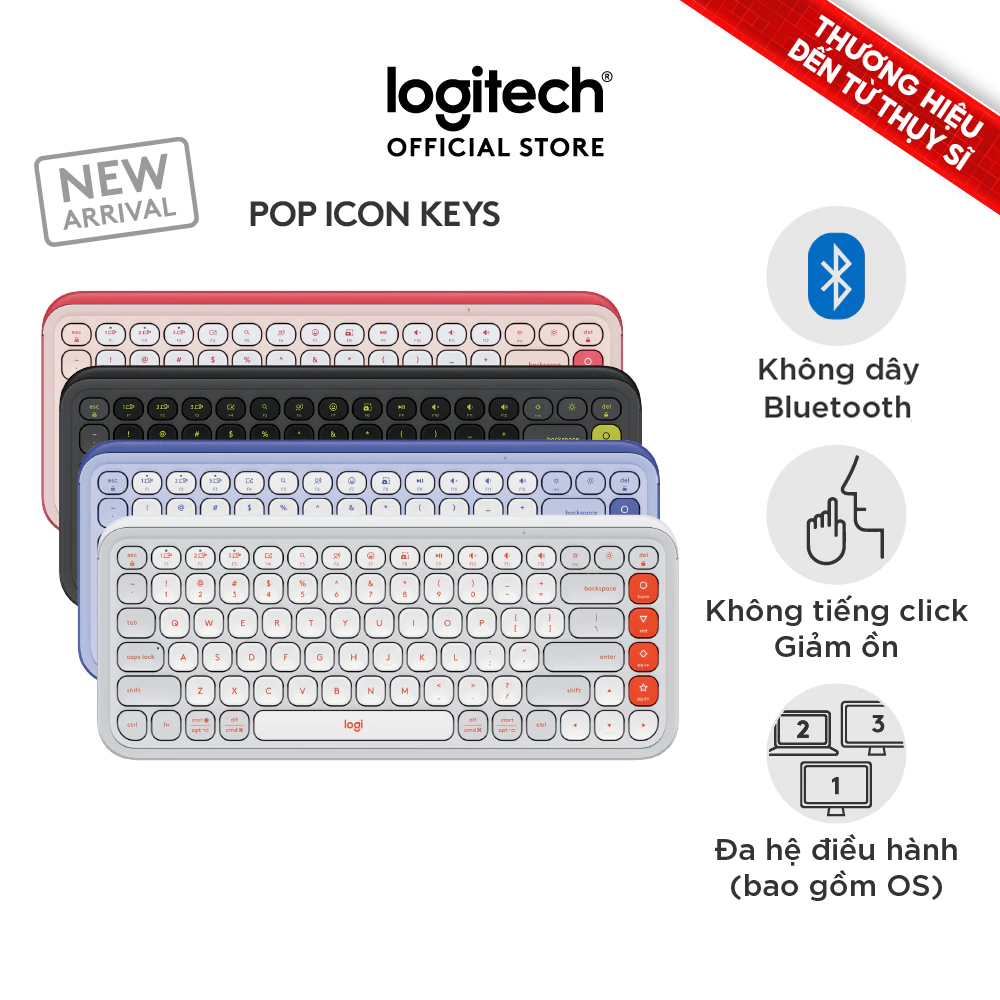 Bàn phím Bluetooth không dây POP ICON KEYS Logitech - Thoải mái, Nút lập trình, Kết nối 3 thiết bị