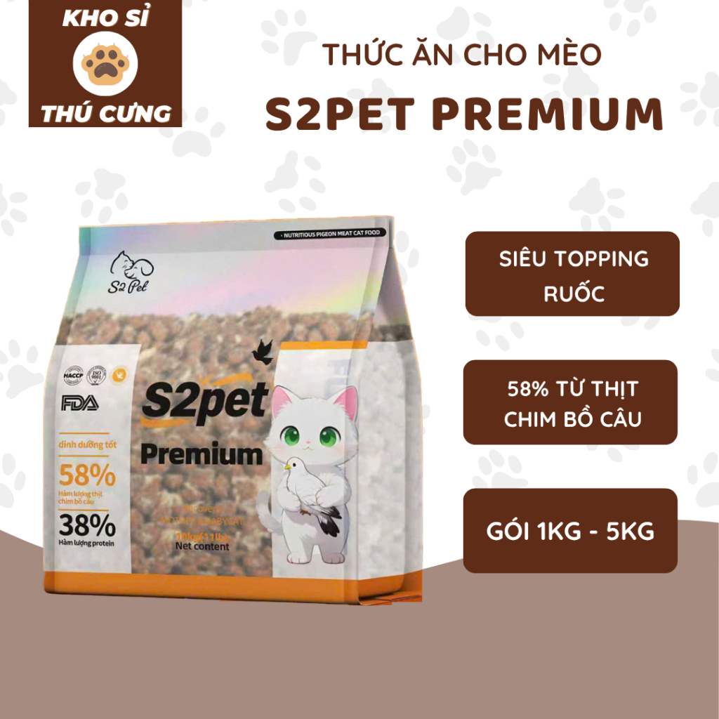 Thức Ăn Hạt Cho Mèo S2 PET S2 Premium Gói 1kg/5kg Siêu Topping Ruốc Cho Mèo Mọi Lứa Tuổi