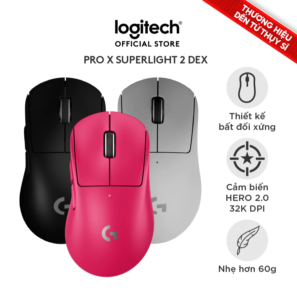 Chuột Gaming không dây Logitech G PRO X SUPERLIGHT 2 DEX LIGHTSPEED, Nhẹ 60g, Hero 2, 32k DPI, USB-C