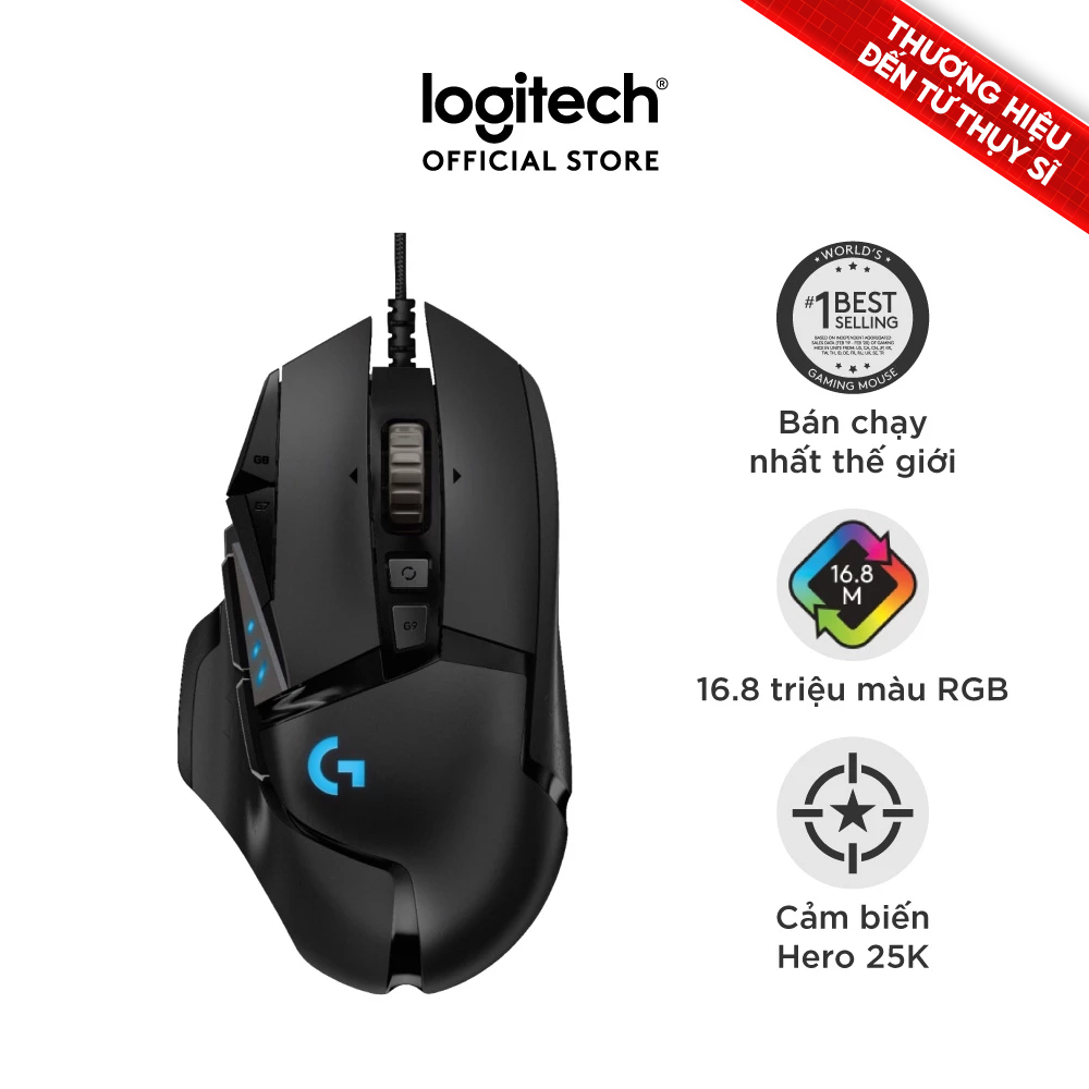 Chuột gaming có dây Logitech G502 Hero - Cảm biến Hero 25k, RGB, 11 nút lập trình