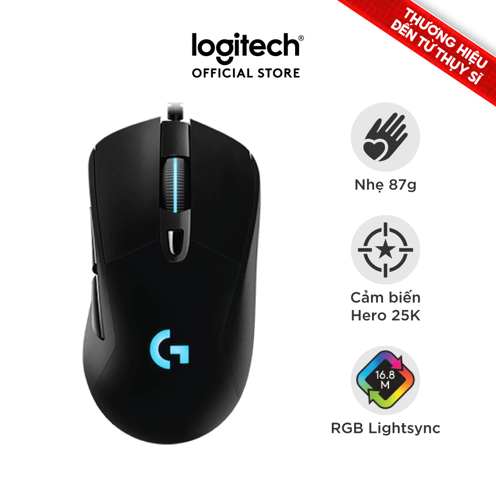 Chuột gaming có dây RGB Logitech G403 Hero - cảm biến 25k, công thái học, nhẹ 87g