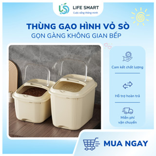 Hộp Đựng Gạo Vỏ Sò Cao Cấp Dung Tích Lớn 5/10kg, Giữ Gạo Khô Thoáng