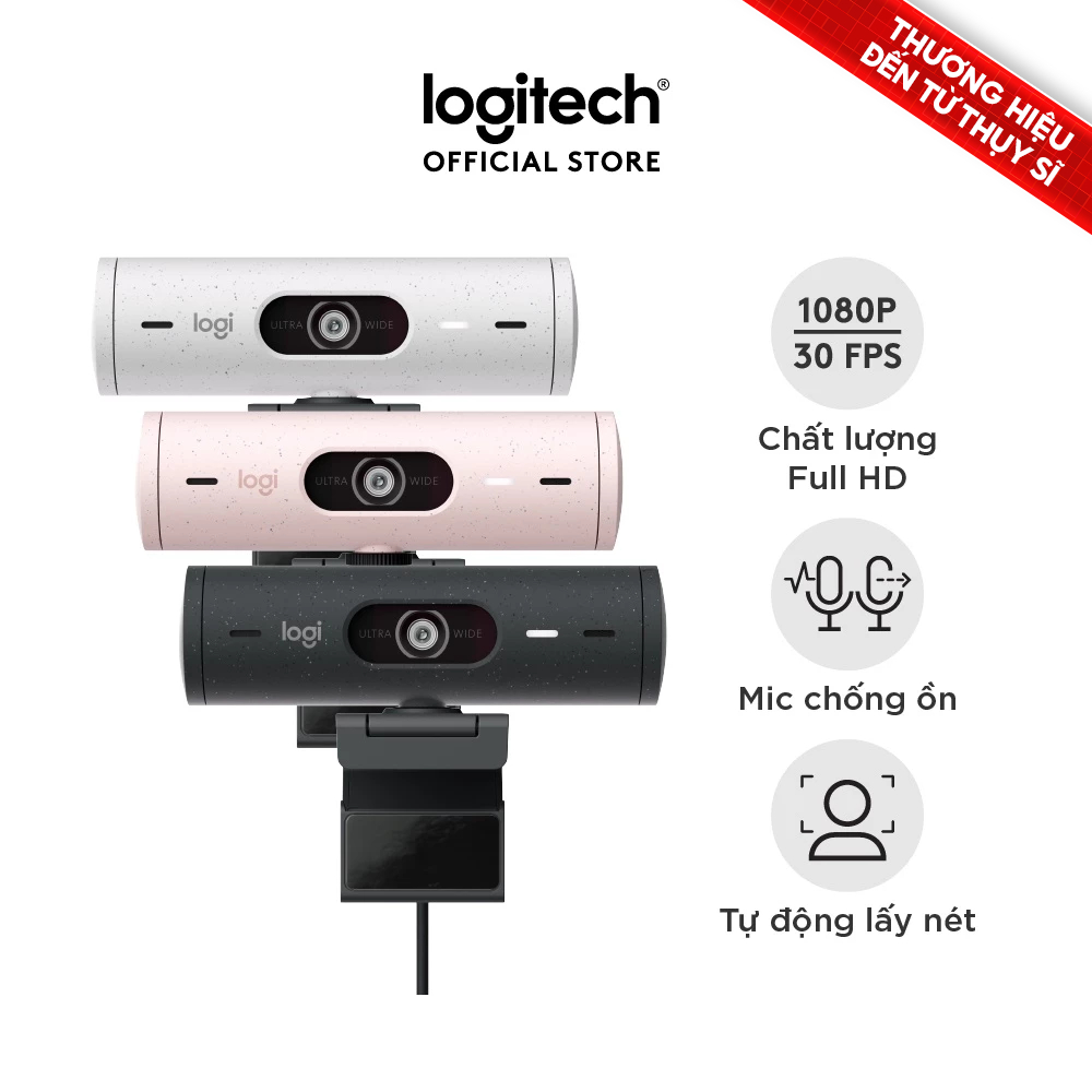 Webcam Logitech Full HD Brio 500 - Chỉnh sáng, lấy khung hình,Show mode, Mic kép giảm ồn