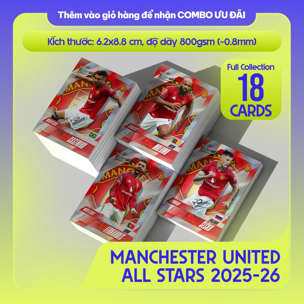 [ 18 CARDS FULL SET ] MANCHESTER UNITED ALLSTARS | Thẻ cầu thủ bóng đá SKYLLECTA | Ronaldo Messi Mba