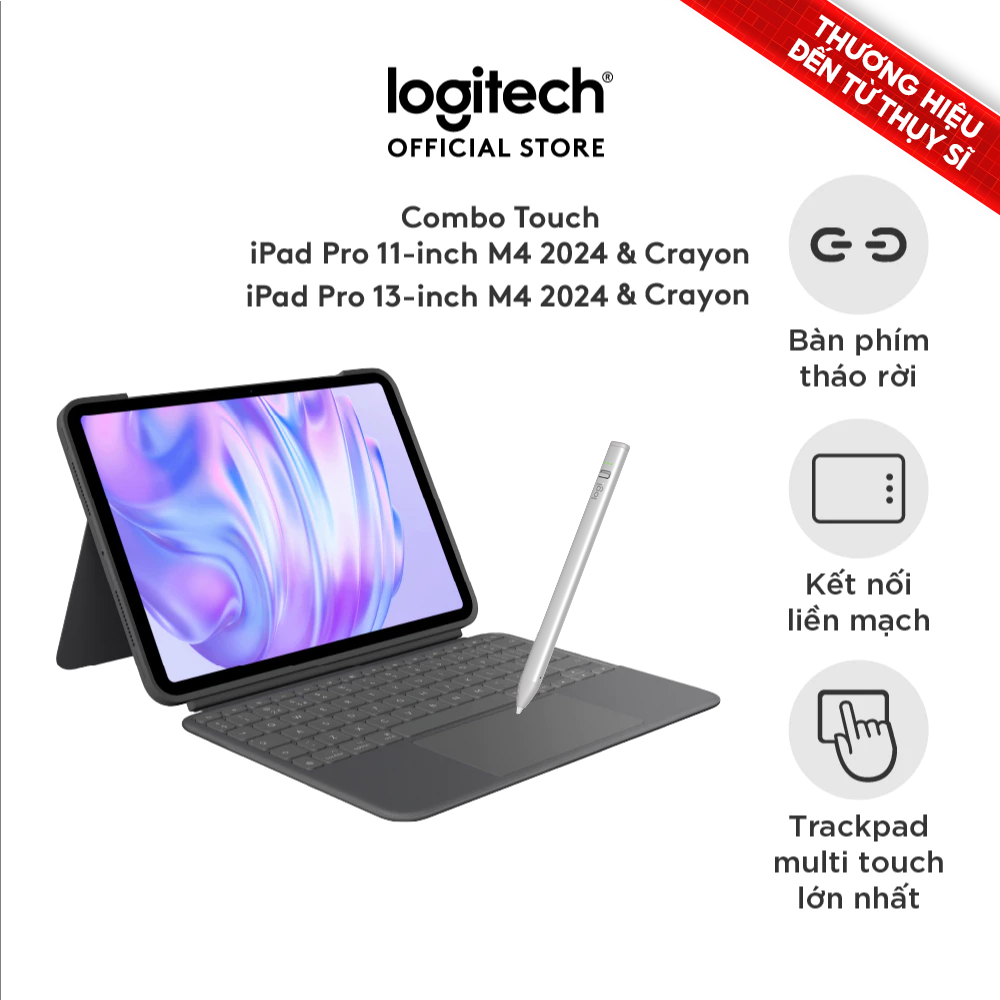 Bao da kèm bàn phím Logitech Combo Touch cho iPad Pro 11 inch (M4) (2024) | iPad Pro 13 inch (M4) & 