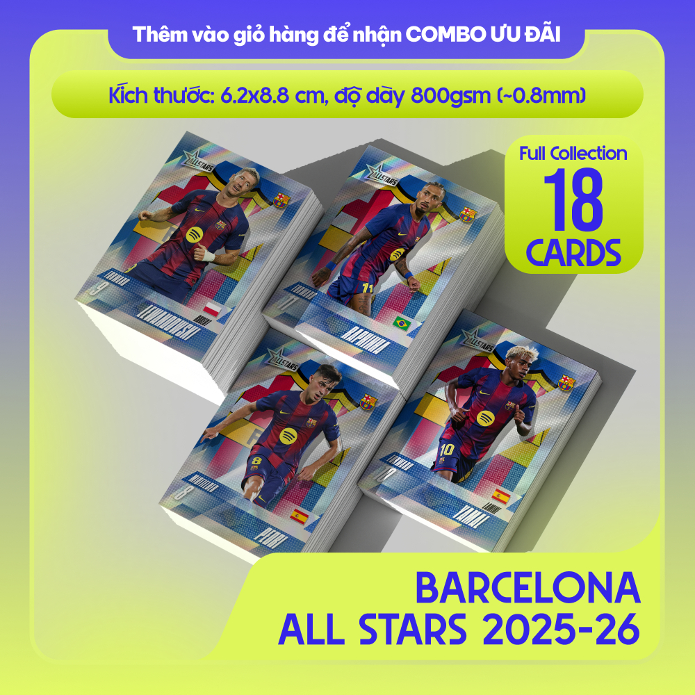 [ 18 CARDS FULL SET ] BARCELONA ALLSTARS | Thẻ cầu thủ bóng đá SKYLLECTA | Ronaldo Messi Mbappe Yama