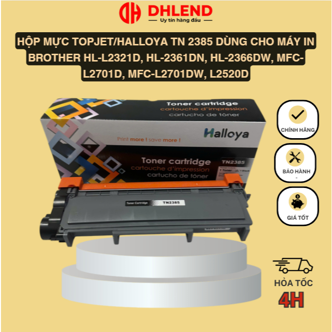 Hộp mực Topjet/Halloya TN 2385 dùng cho máy in Brother HL-L2321D, HL-2361DN, HL-2366DW, MFC-L2701D, 
