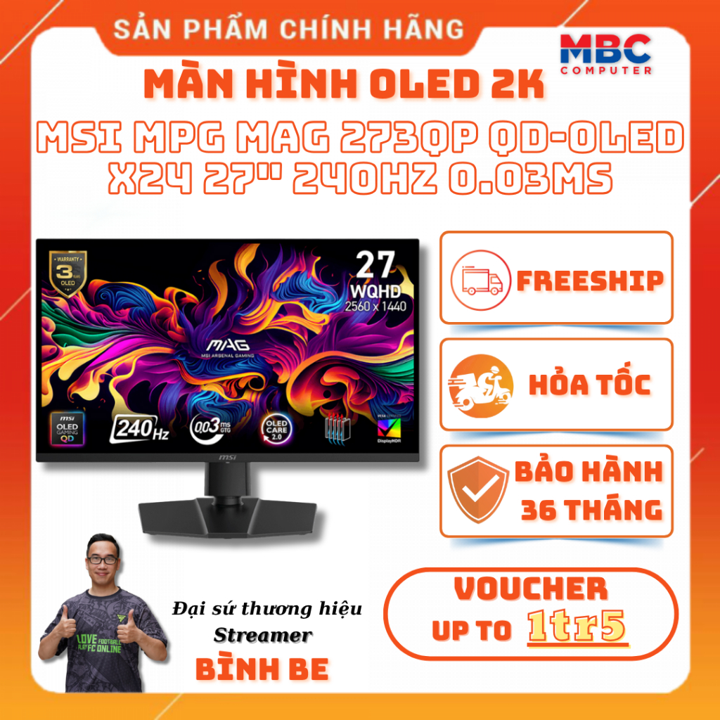Màn Hình MSI MPG MAG 273QP QD-OLED X24 (26.5"/OLED/2K/240Hz/0.03ms) - New - Bảo hành 36 tháng