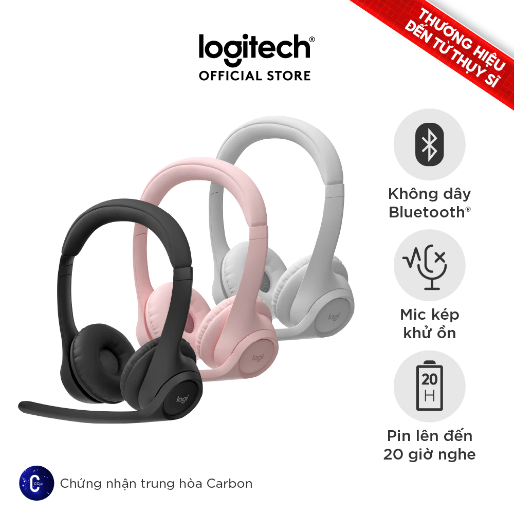 Tai nghe Bluetooth không dây Logitech Zone 300 - Micrô khử ồn, Windows, Mac