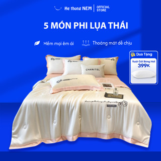  Bộ Chăn Ga Gối Nệm 5 Món Lụa Thái Cao Cấp He thong NEM Bộ Chăn Ra Drap Grap Gối Đệm Nệm Phủ Trải Giường Mùa Hè Mát 