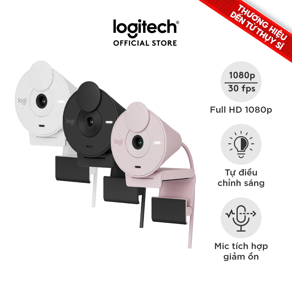 Webcam Full HD Logitech Brio 300 - Micrô giảm tiếng ồn, USB-C, tự động chỉnh ánh sáng