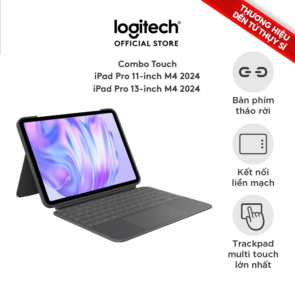 Bao da case iPad kiêm bàn phím Logitech Combo Touch cho iPad Pro 11 inch (M4) (2024) | iPad Pro 13 i