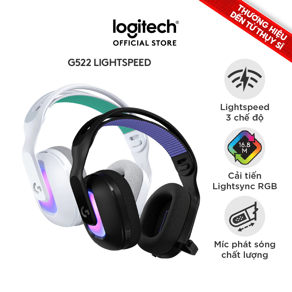 Tai nghe Gaming không dây Logitech G522 LIGHTSPEED - LIGHTSYNC RGB, Kết nối 3 chế độ