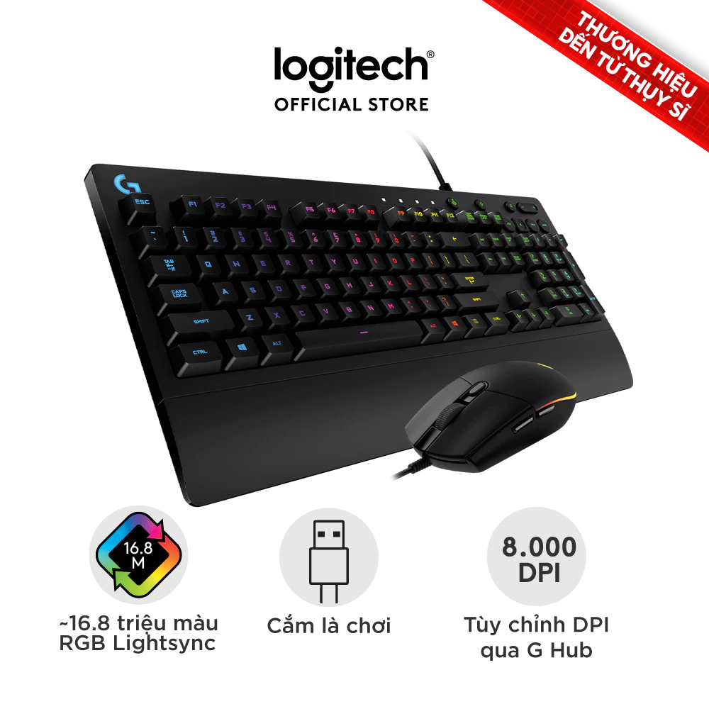 Combo Bàn Phím Gaming Logitech G213 và Chuột Gaming Logitech G203 - Tùy chỉnh RGB, kết nối G HUB | BigBuy360 - bigbuy360.vn