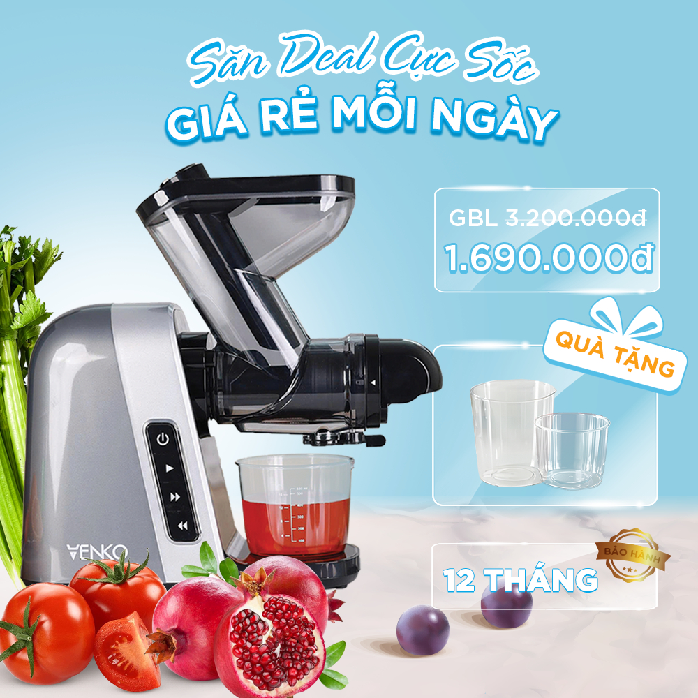 Máy Ép Trái Cây Venko VS30 Trục Ngang - Ép Rau Không Lo Kẹt, Vắt Kiệt Bã, Làm Kem & Sữa Hạt 3In1