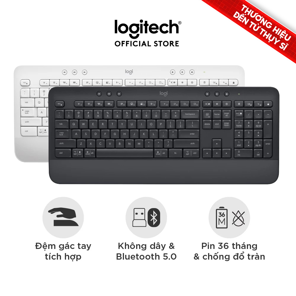 Bàn Phím Không Dây Logitech Signature K650 - Bàn phím số phụ, gác tay tích hợp, Bluetooth & USB Bolt