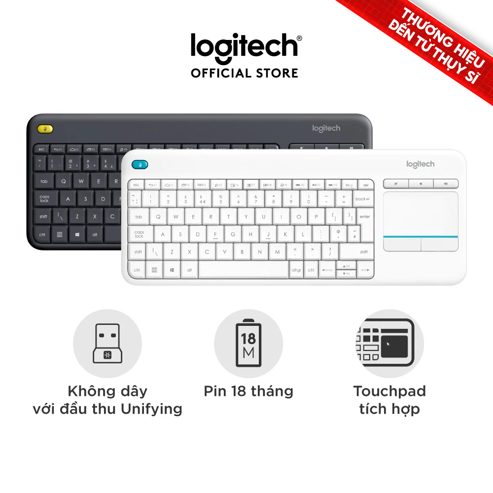 Bàn phím không dây Logitech K400 Plus, có touchpad để kết nối PC - TV, Laptop