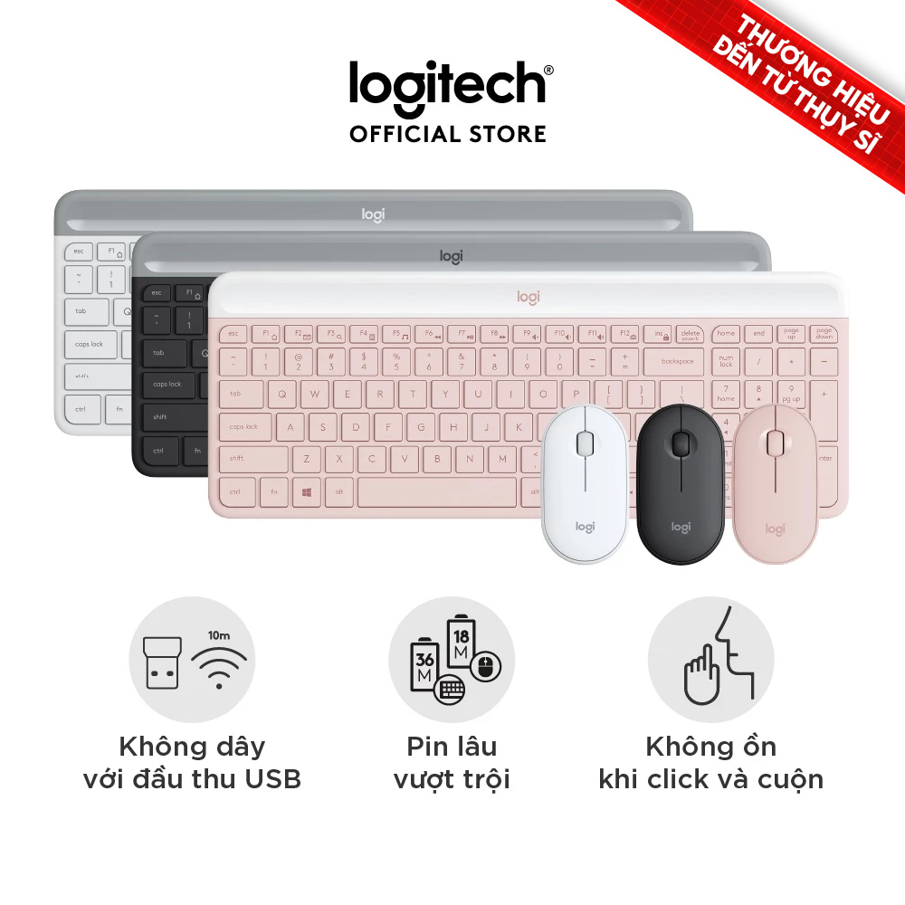 Combo chuột phím không dây Logitech MK470 - Giảm ồn, USB, pin lâu, thiết kế mảnh gọn