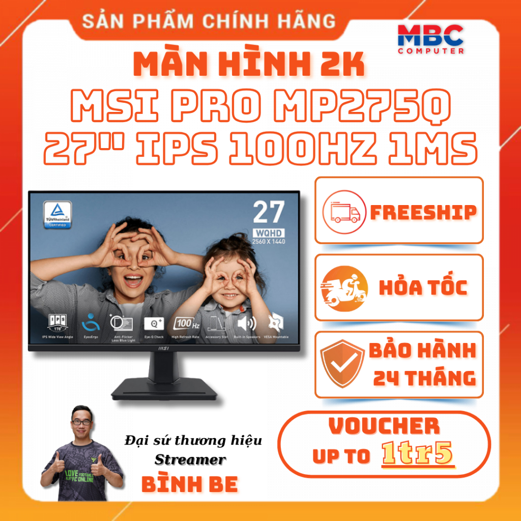 Màn hình MSI PRO MP275Q (27 inch - IPS - WQHD - 100Hz - 1ms) - New - Bảo hành 24 tháng