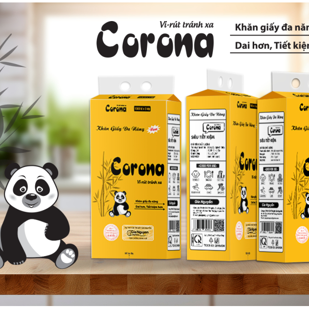 ( KHĂN GIẤY RÚT TREO TƯỜNG CORONA 1500 TỜ ) KHĂN GIẤY RÚT GẤU TRÚC CORONA TREO TƯỜNG 【HJV40】