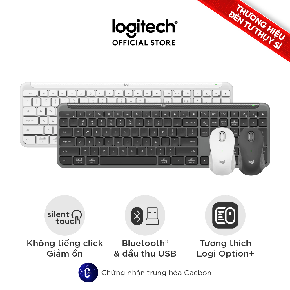 Combo Chuột & Bàn phím Signature Slim Logitech MK950 - Yên tĩnh, Đa thiết bị, Bluetooth 5.0