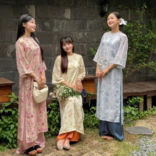   HAVANA  CÓ BIGSIZE - Áo dài tơ LẠC VIÊN cổ tròn phối viền kèm quần lụa Satin AD222 