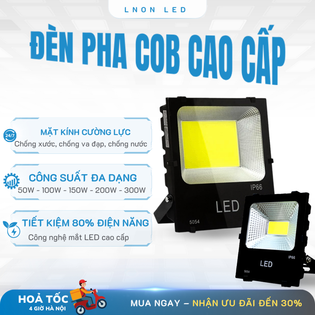 Đèn Pha Led 50W - 300W LUNOVA |Chiếu Sáng Sân Vườn, Nhà Xưởng Chống Nước IP66