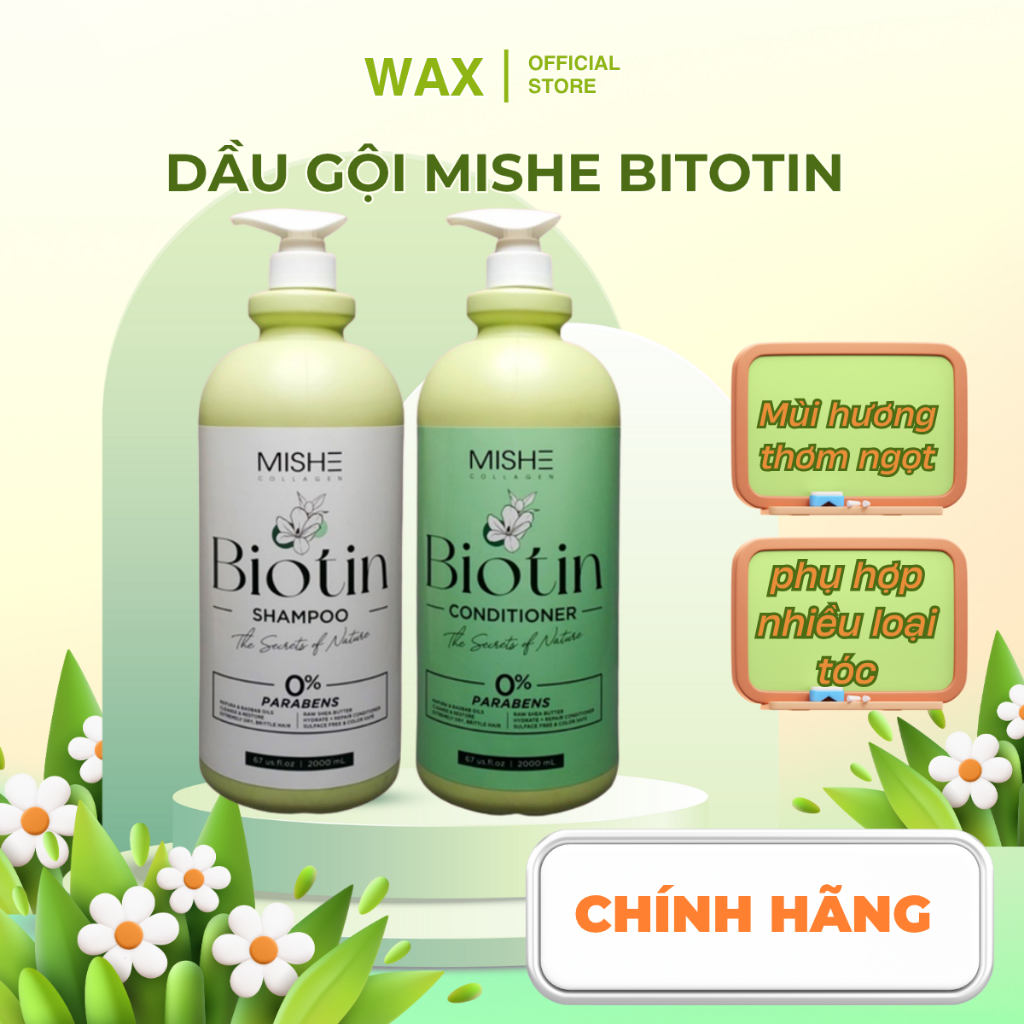 cặp dầu gội xả,dầu gội ,dầu xả phục hồi hư tổn mishe Collagen Biotin Dung Tích 2000ml