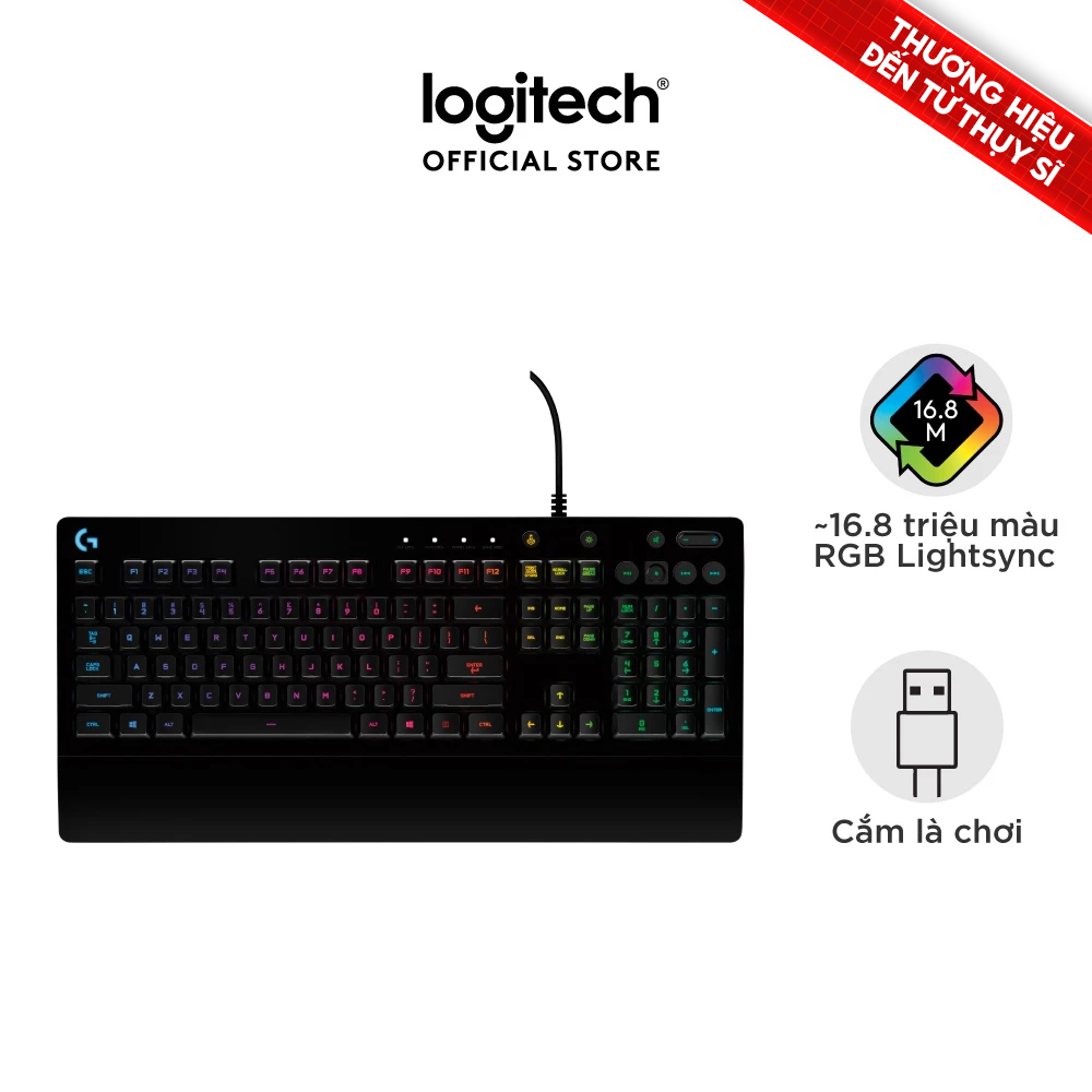 Bàn phím gaming có dây Logitech G213 Prodigy - RGB, Full size, chống tràn bền bỉ