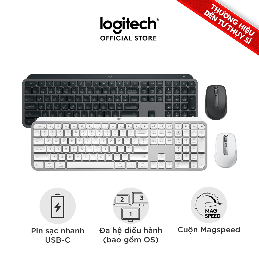 Combo Bàn phím Bluetooth Logitech MX Keys S | Chuột không dây Logitech MX Anywhere 3s