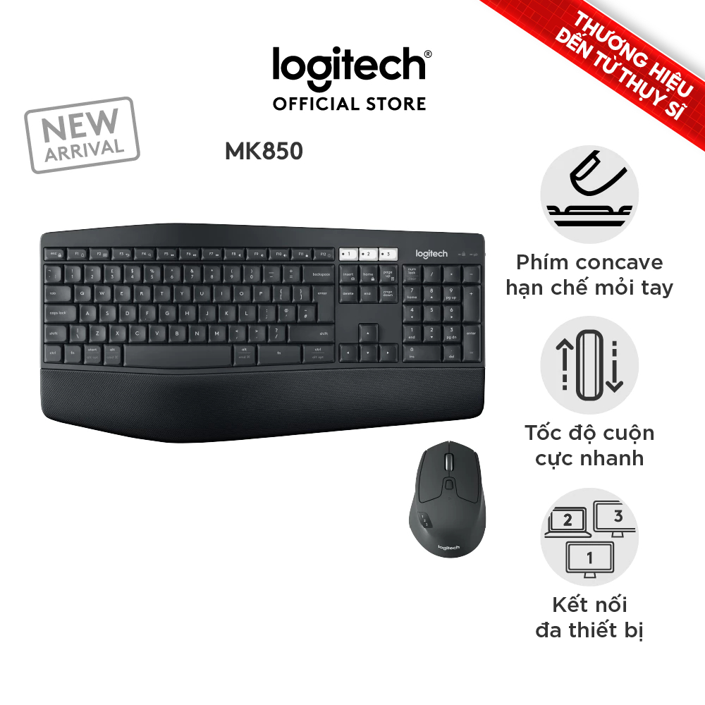 Bộ bàn phím và chuột không dây Bluetooth đa thiết bị Logitech MK850 - Công nghệ Logitech Flow