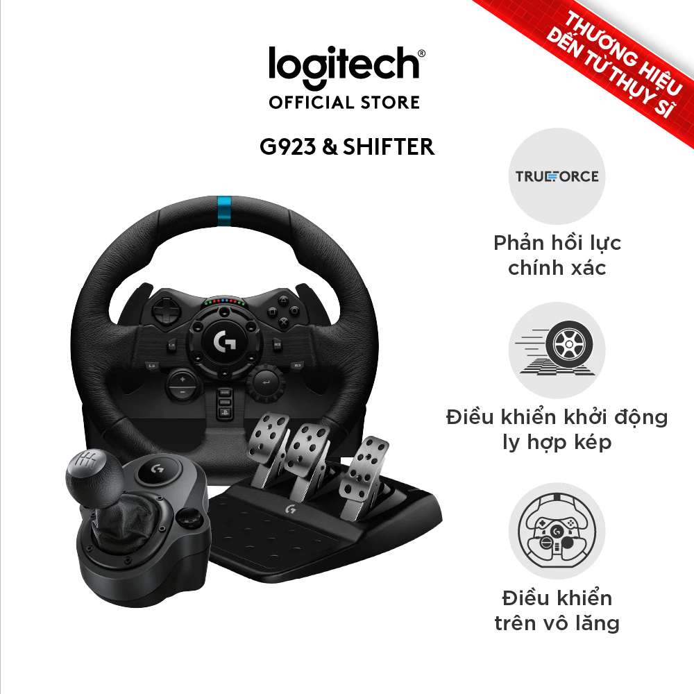 Combo Vô lăng bàn đạp chơi game Logitech G923 và Cần Số Logitech Shifter - Phản hồi lực TRUEFORCE 10