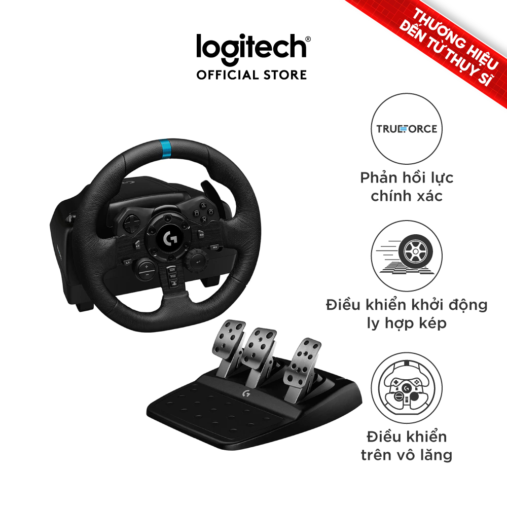 Vô lăng & bàn đạp chơi game Logitech G923 - Phản hồi lực TRUEFORCE, ly hợp kép, tay cầm bọc da
