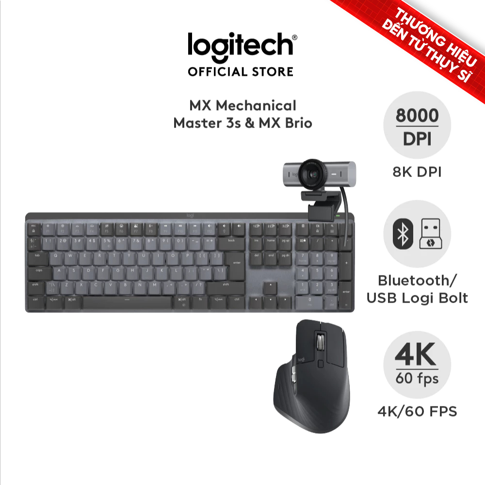 Combo Bàn phím Logitech MX Mechanical | Chuột Logitech MX Master 3s | Webcam Logitech MX Brio
