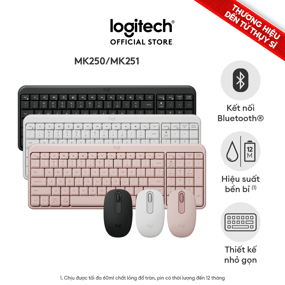 Combo Bàn phím & Chuột Bluetooth Logitech MK250 | MK251 - dễ kết nối, thiết lập, thiết kế nhỏ gọn